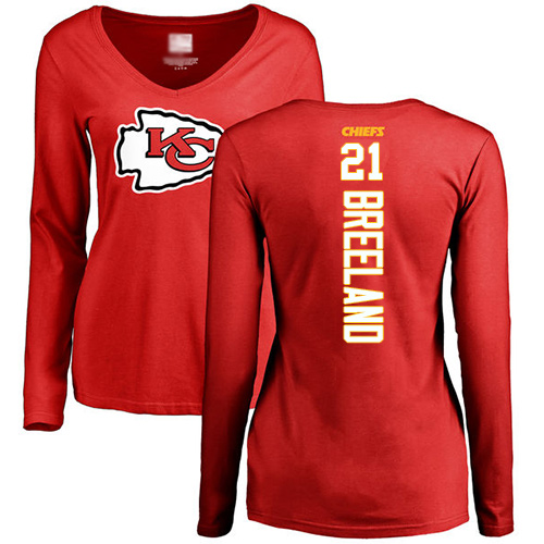 Women Football Kansas City Chiefs #21 Breeland Bashaud Red Backer Slim Fit Long Sleeve T-Shirt->nfl t-shirts->Sports Accessory